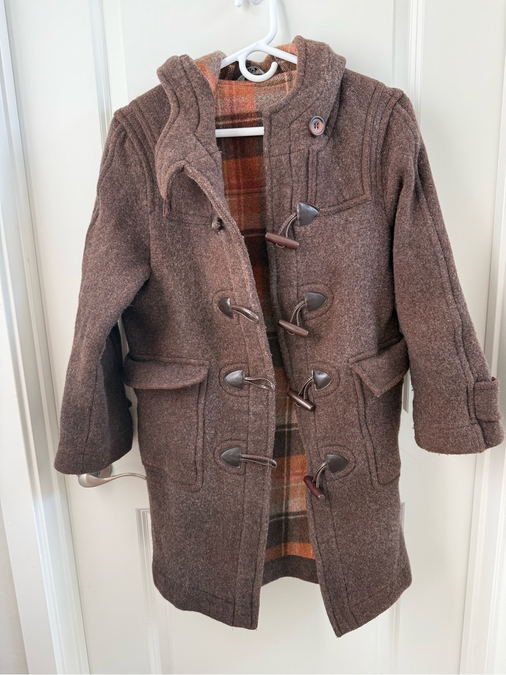 Classic Brown Wool Toggle Peacoat with Hood